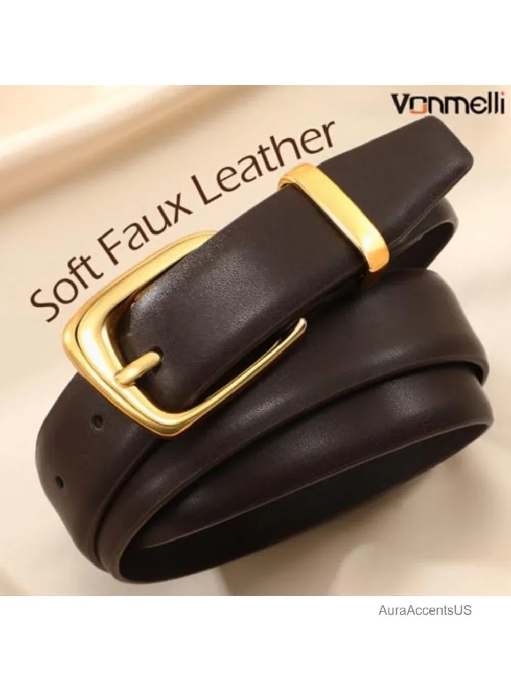 Womens PU Leather Belt Retro Gold Buckle Waist Belt Fashion